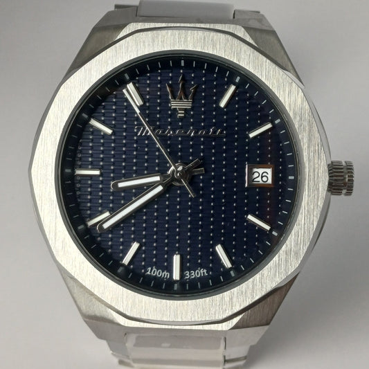 Maserati Stile Zilver Blauwe Wijzerplaat